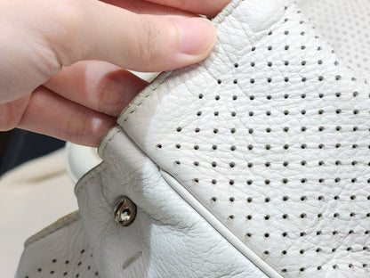 YSL White Perforated Leather Roady Hobo
