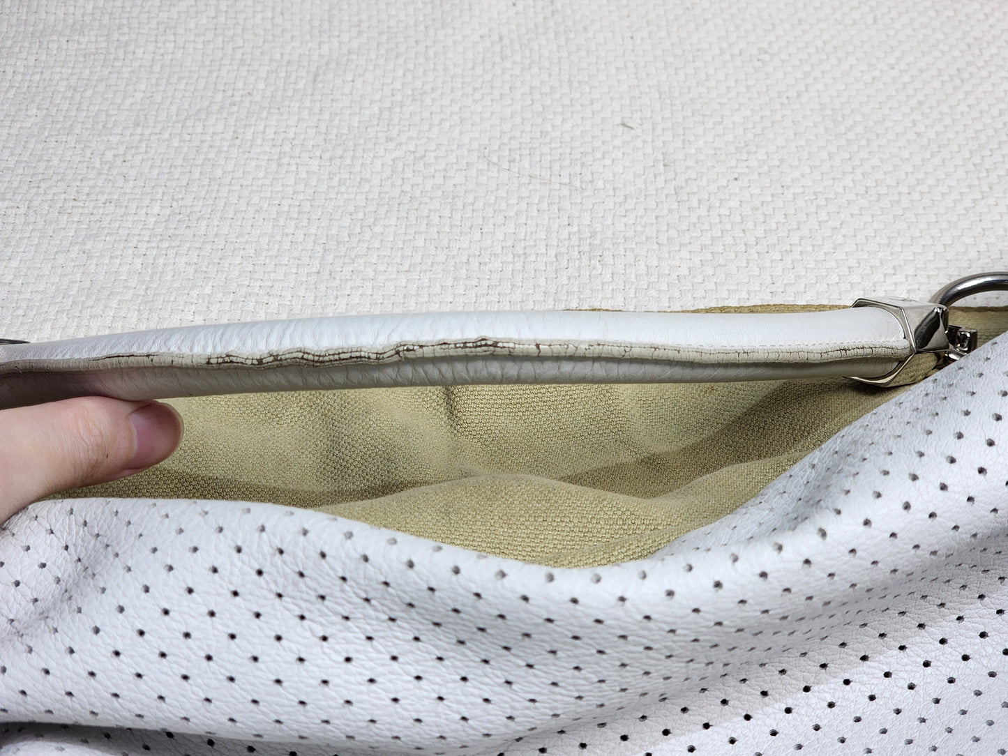 YSL White Perforated Leather Roady Hobo