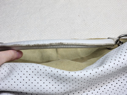YSL White Perforated Leather Roady Hobo
