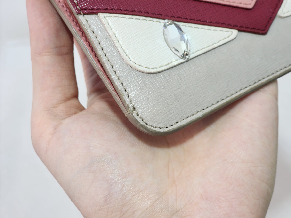 Fendi Beige Pink Monster Eyes Zipped Coin Pouch