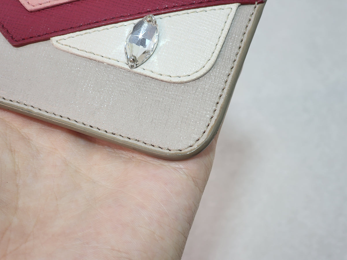 Fendi Beige Pink Monster Eyes Zipped Coin Pouch