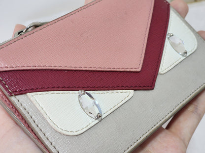 Fendi Beige Pink Monster Eyes Zipped Coin Pouch