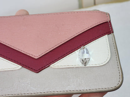 Fendi Beige Pink Monster Eyes Zipped Coin Pouch