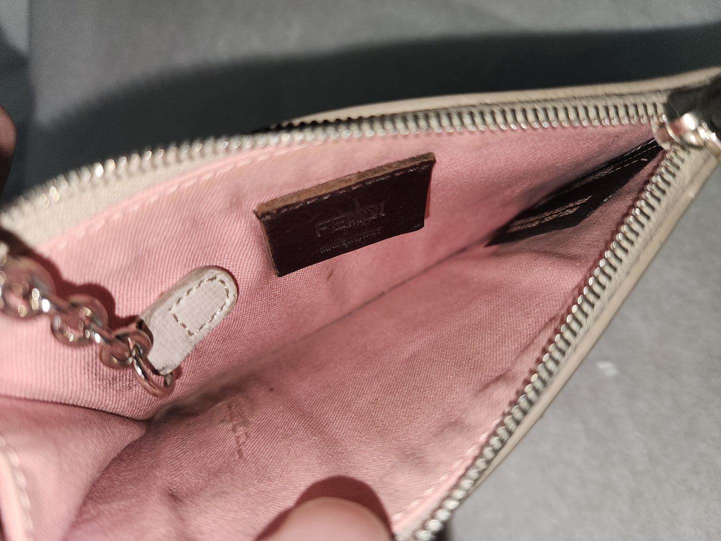 Fendi Beige Pink Monster Eyes Zipped Coin Pouch