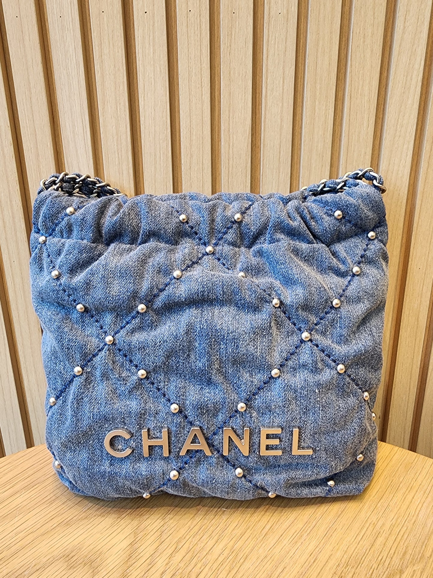Chanel Denim Studded Mini 22 (SHW)