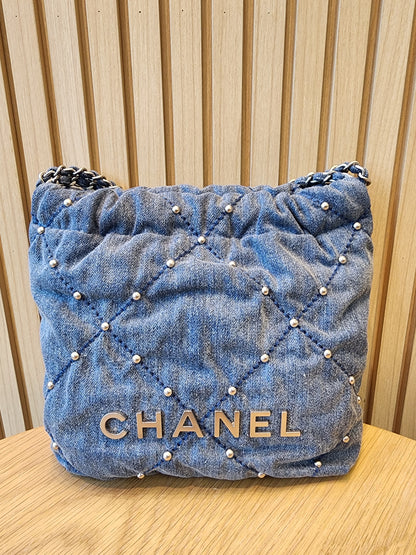 Chanel Denim Studded Mini 22 (SHW)