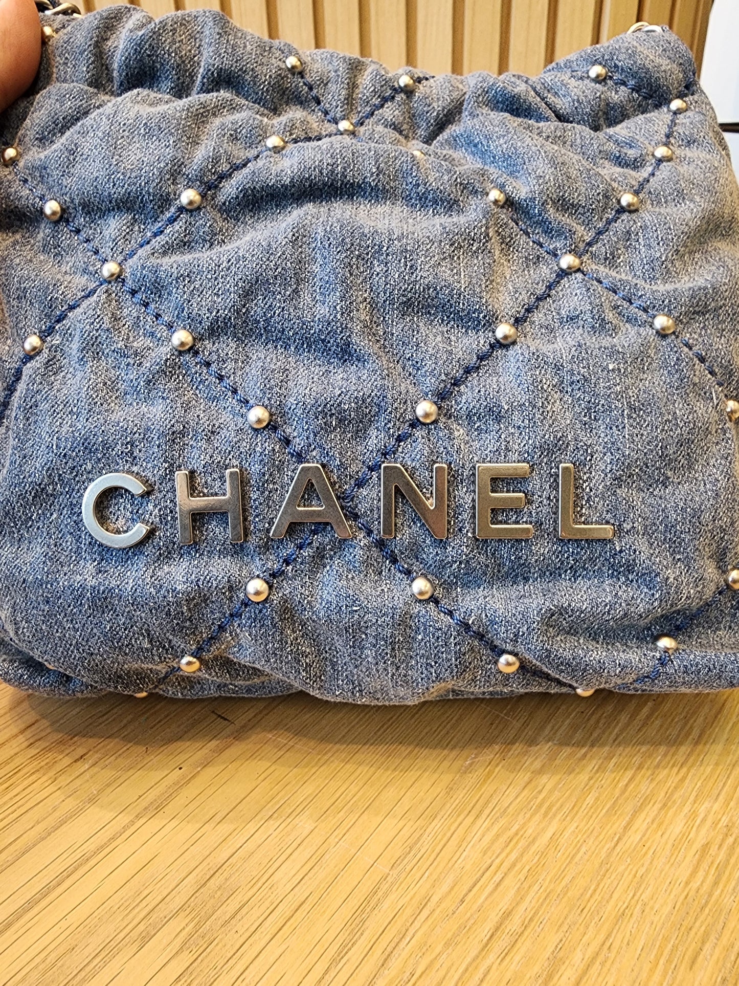 Chanel Denim Studded Mini 22 (SHW)