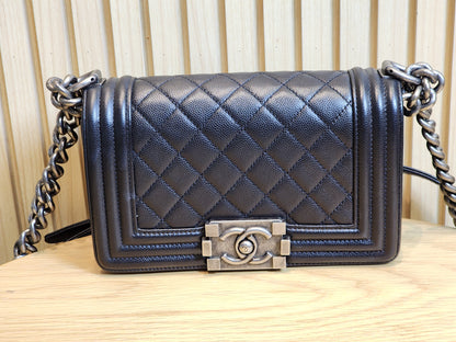 Chanel Black Caviar Small Boy (RHW)