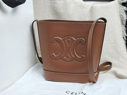Celine Tan Calfskin Small Triomphe Bucket Bag