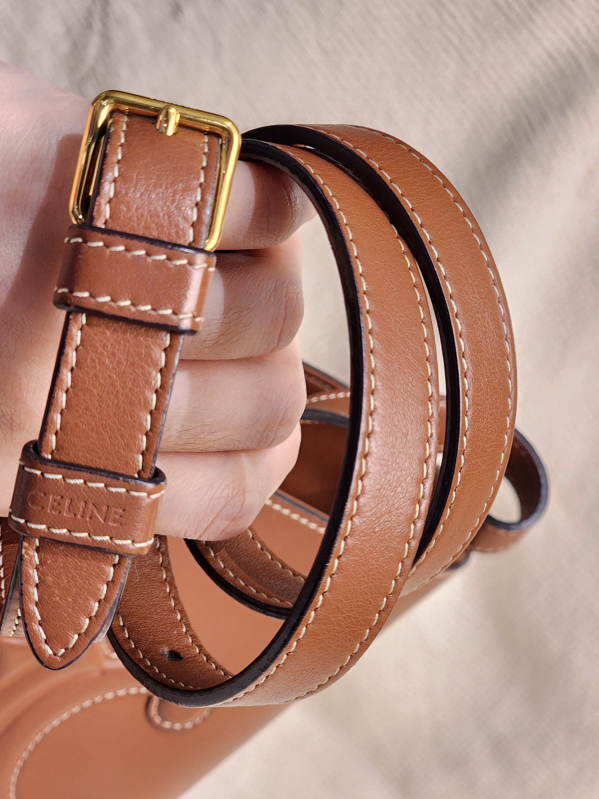 Celine Tan Calfskin Small Triomphe Bucket Bag
