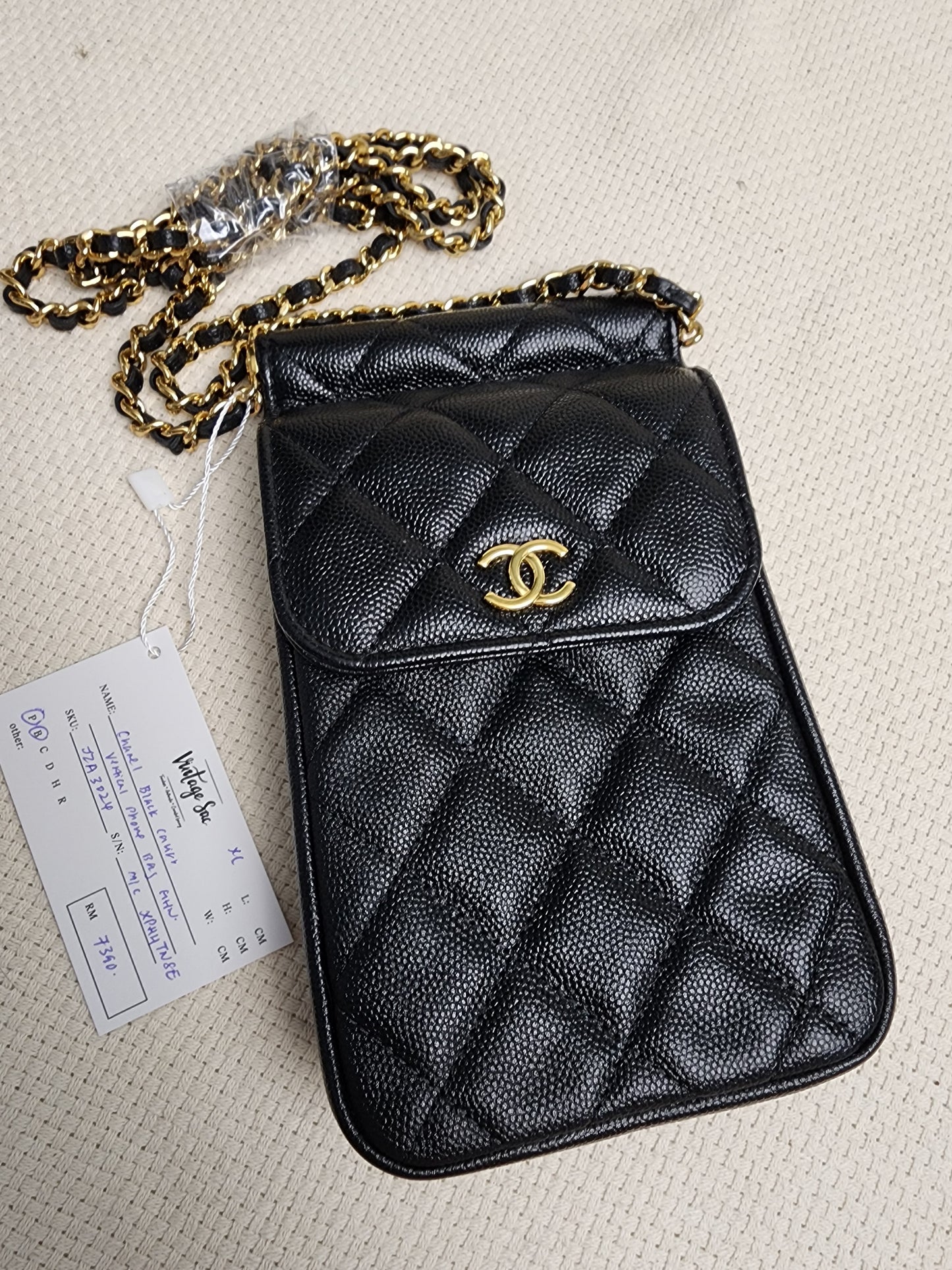 Chanel Black Caviar Vertical Phone Bag (GHW)
