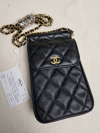 Chanel Black Caviar Vertical Phone Bag (GHW)