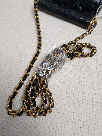 Chanel Black Caviar Vertical Phone Bag (GHW)