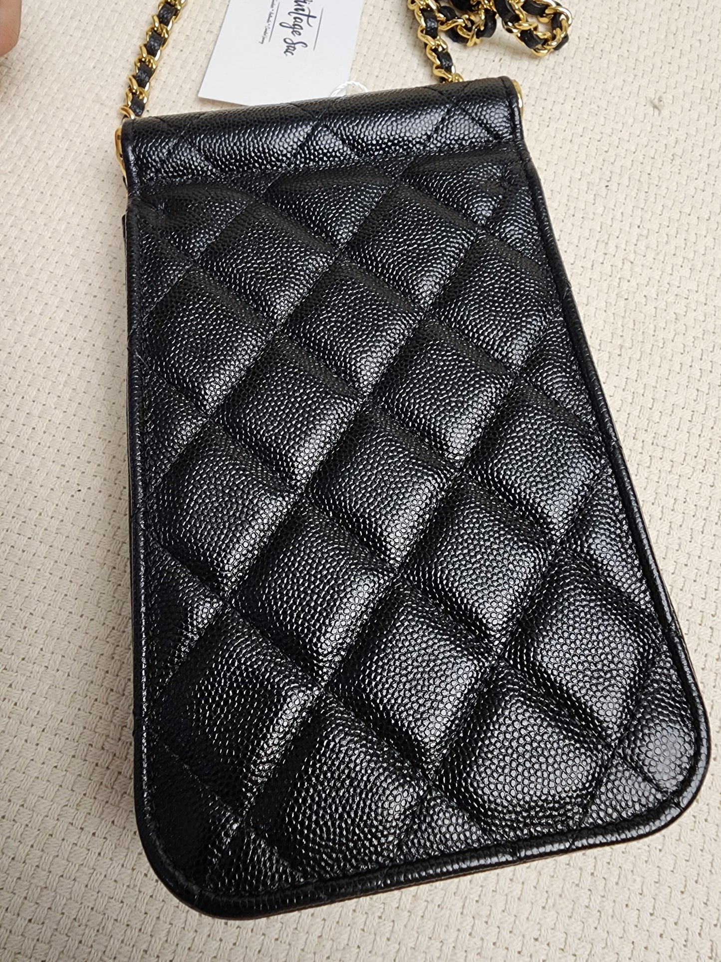 Chanel Black Caviar Vertical Phone Bag (GHW)