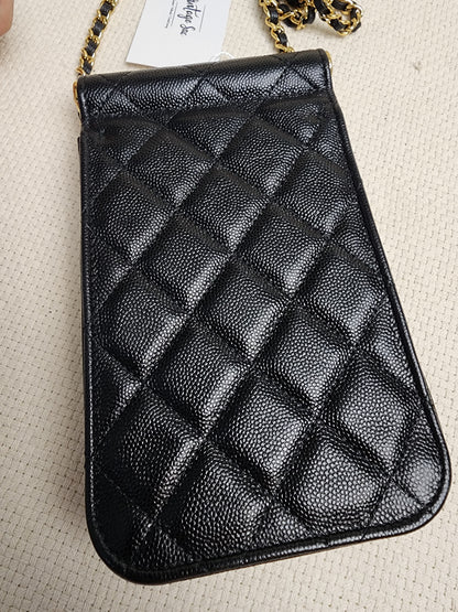 Chanel Black Caviar Vertical Phone Bag (GHW)