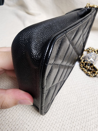Chanel Black Caviar Vertical Phone Bag (GHW)