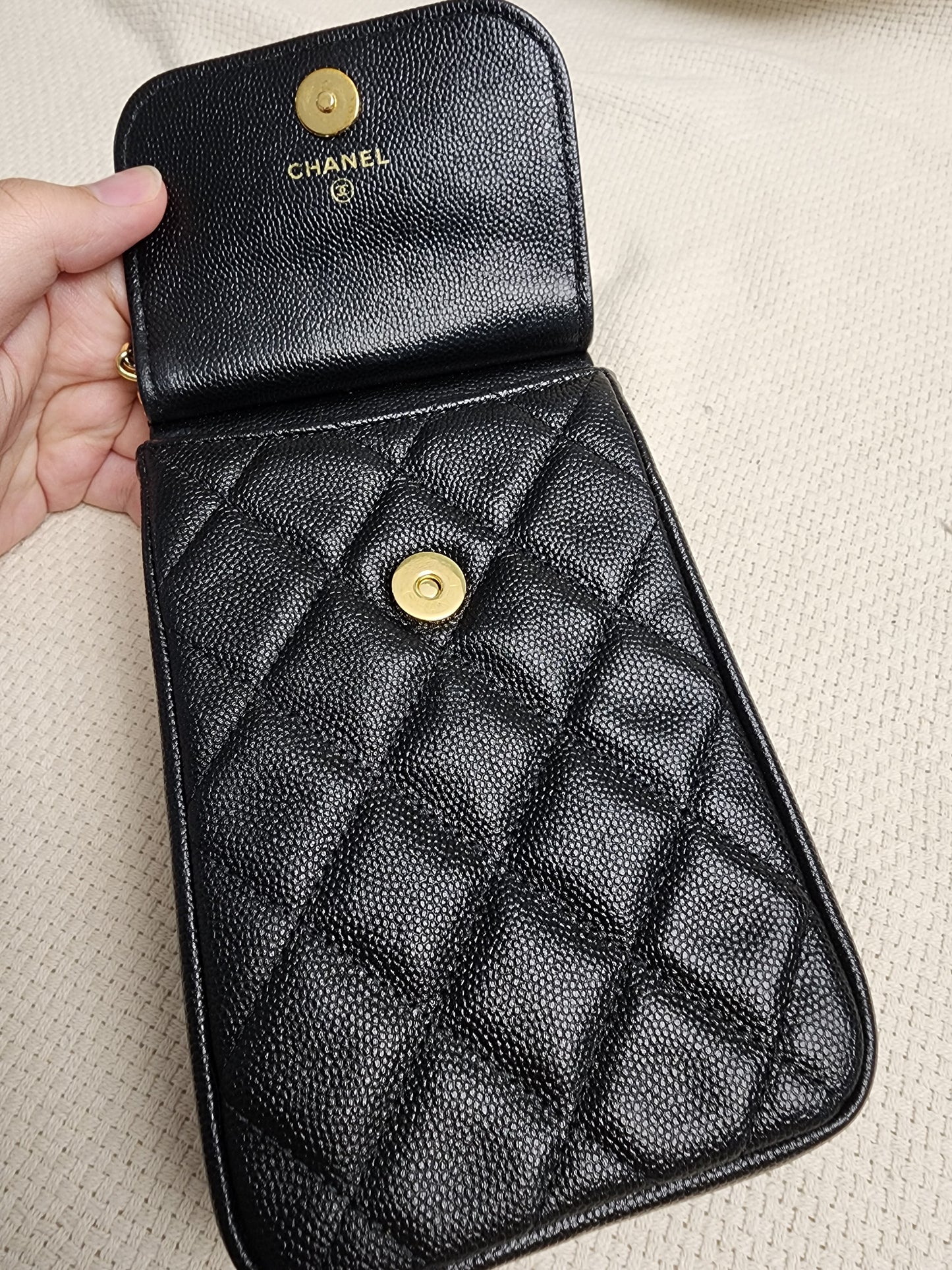 Chanel Black Caviar Vertical Phone Bag (GHW)