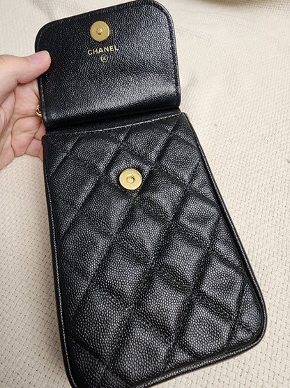 Chanel Black Caviar Vertical Phone Bag (GHW)