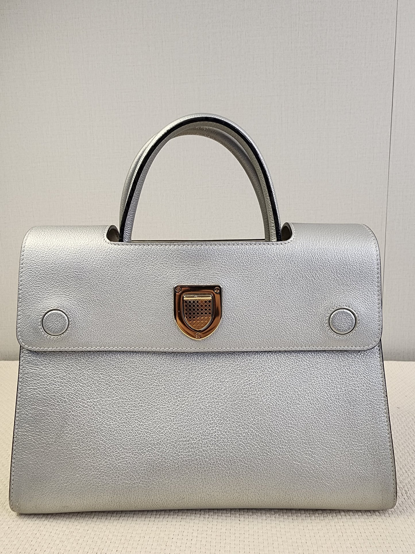 Dior Metallic Silver Calfskin Medium Diorever Tote (SHW)