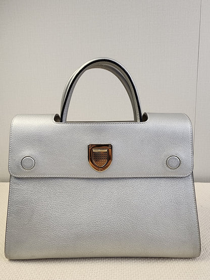Dior Metallic Silver Calfskin Medium Diorever Tote (SHW)
