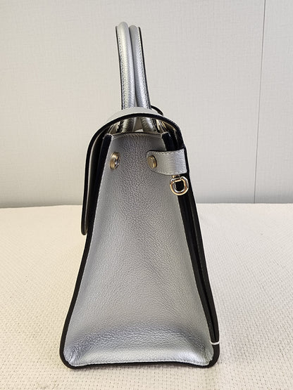Dior Metallic Silver Calfskin Medium Diorever Tote (SHW)