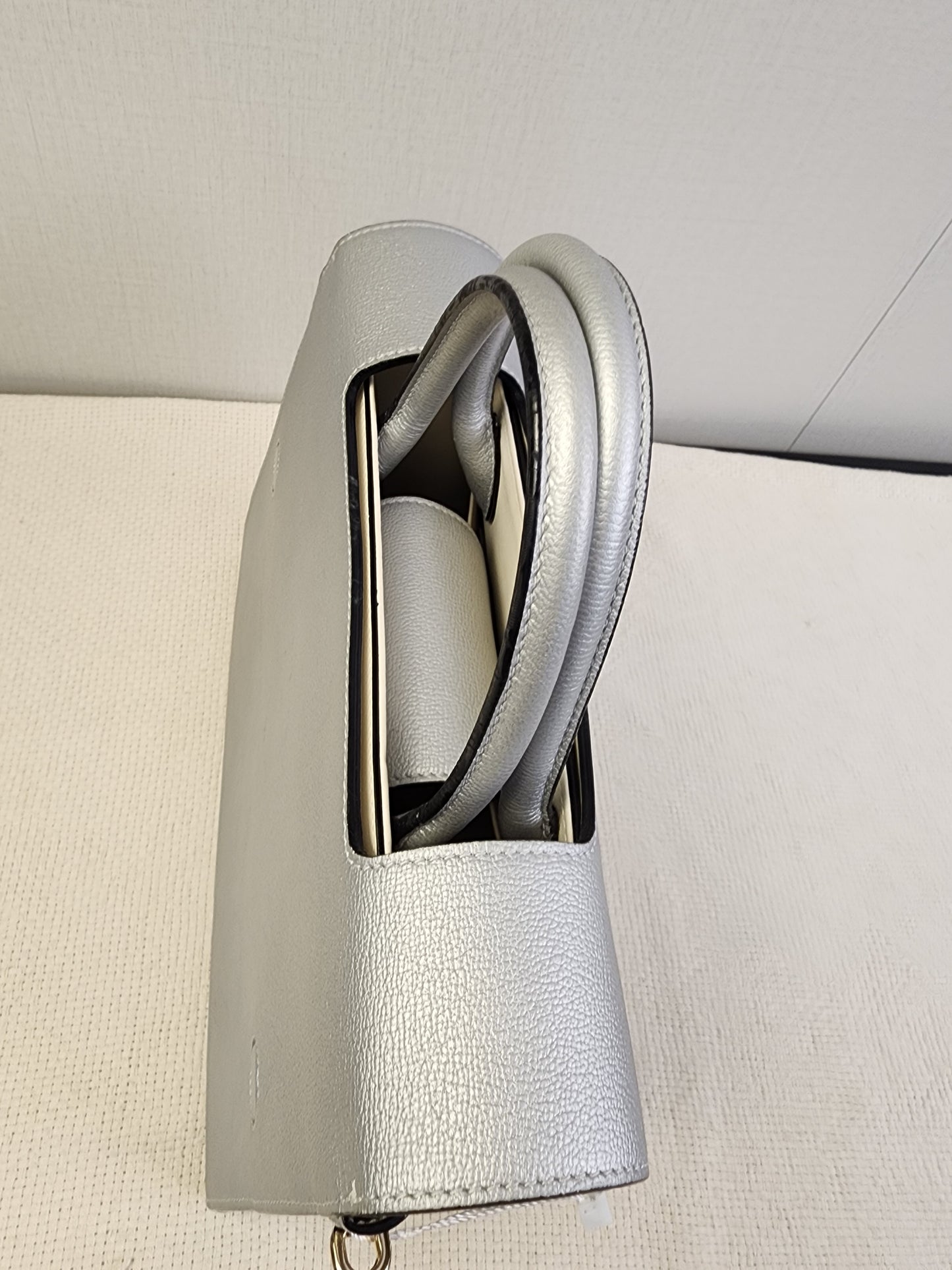 Dior Metallic Silver Calfskin Medium Diorever Tote (SHW)