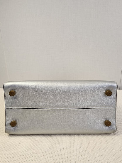 Dior Metallic Silver Calfskin Medium Diorever Tote (SHW)