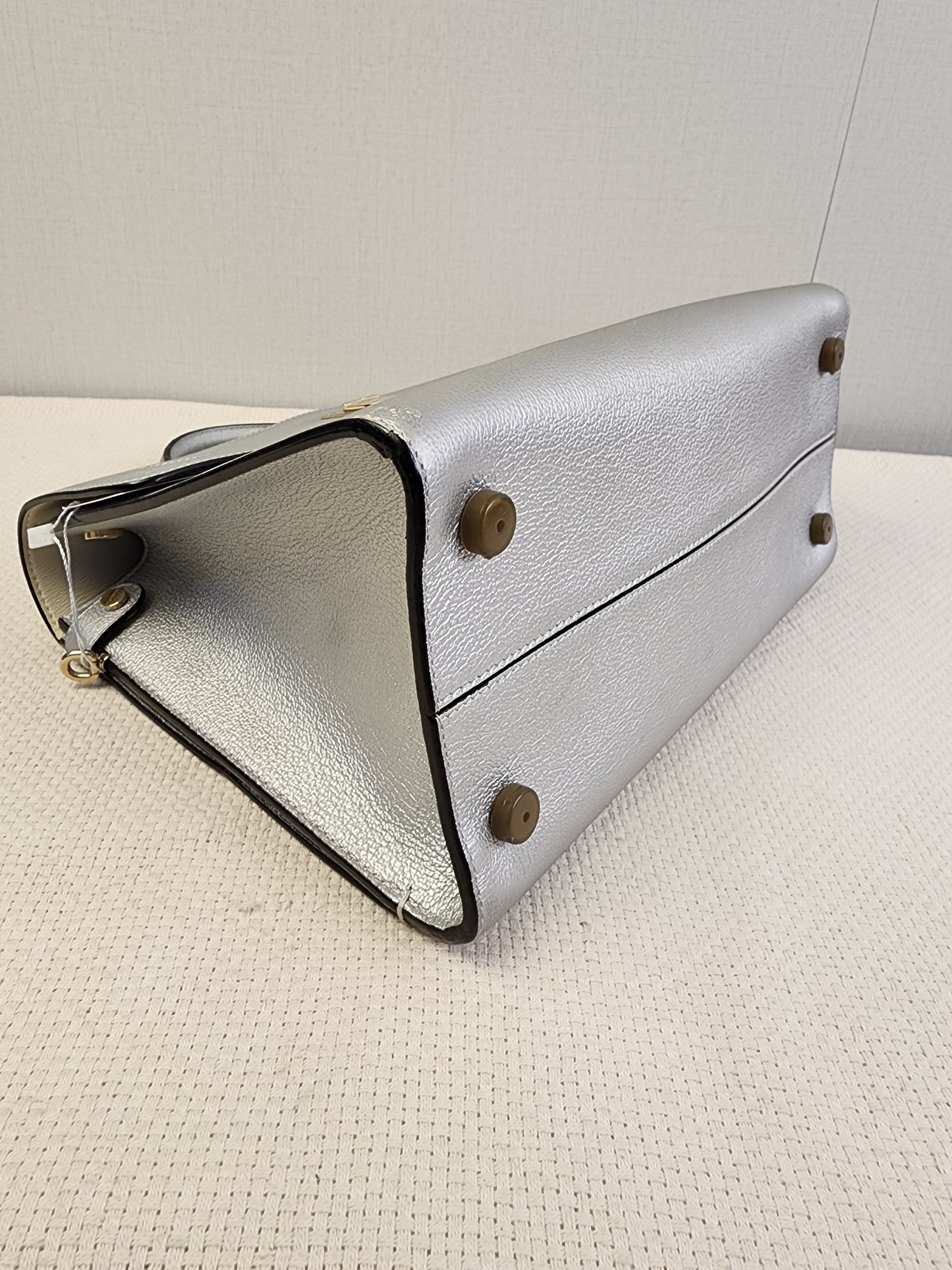 Dior Metallic Silver Calfskin Medium Diorever Tote (SHW)