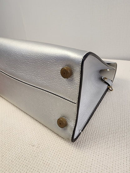 Dior Metallic Silver Calfskin Medium Diorever Tote (SHW)