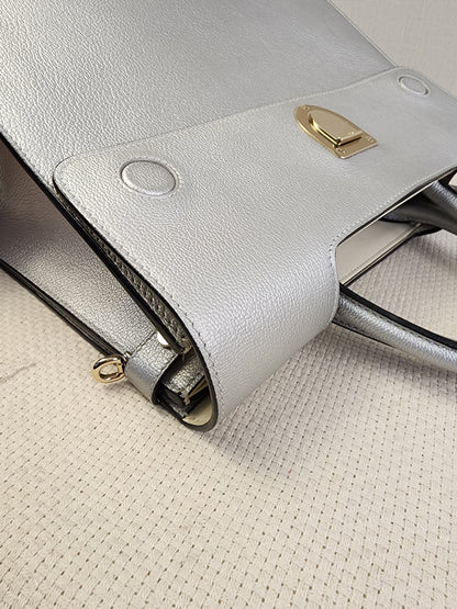 Dior Metallic Silver Calfskin Medium Diorever Tote (SHW)