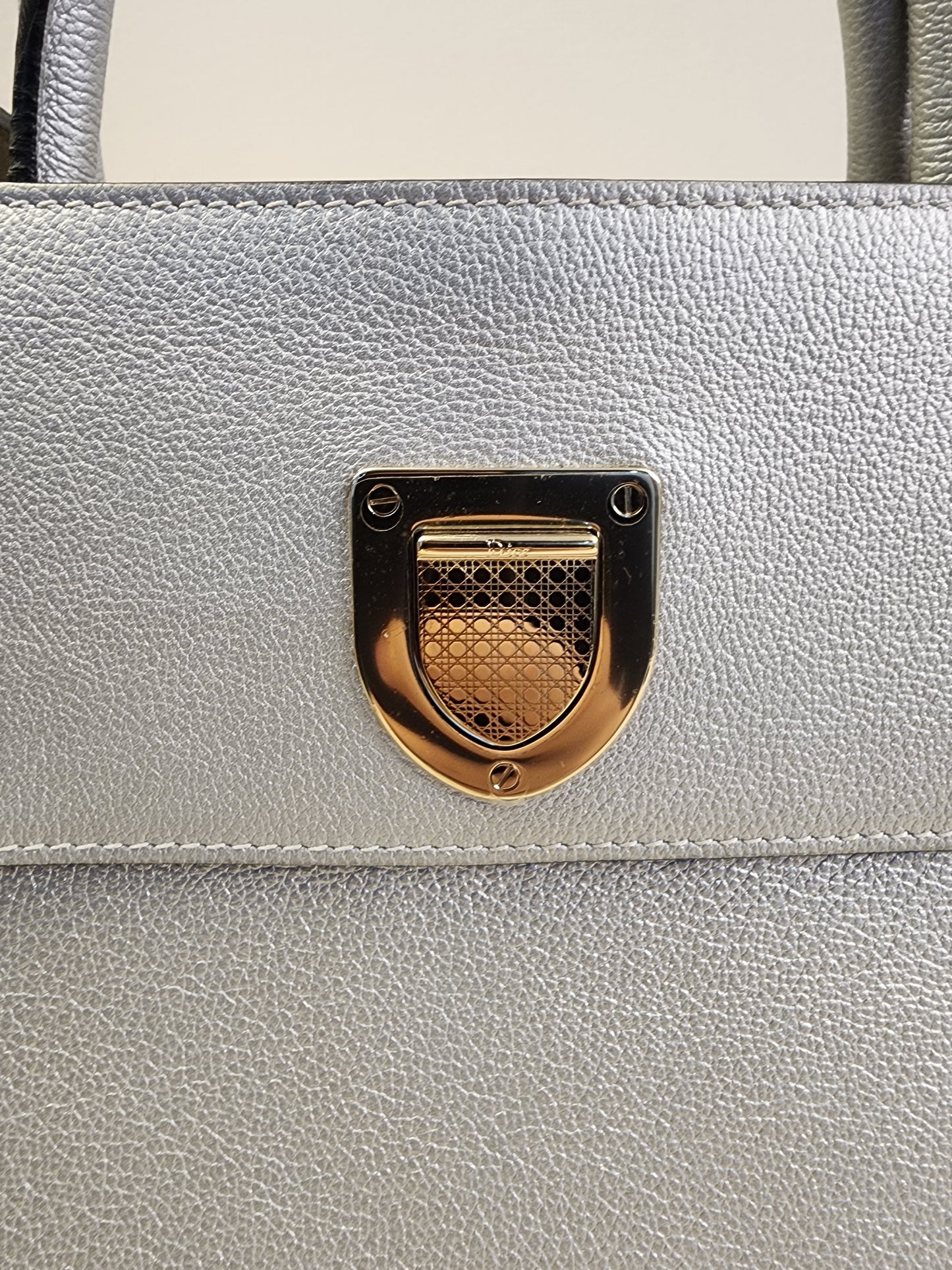 Dior Metallic Silver Calfskin Medium Diorever Tote (SHW)