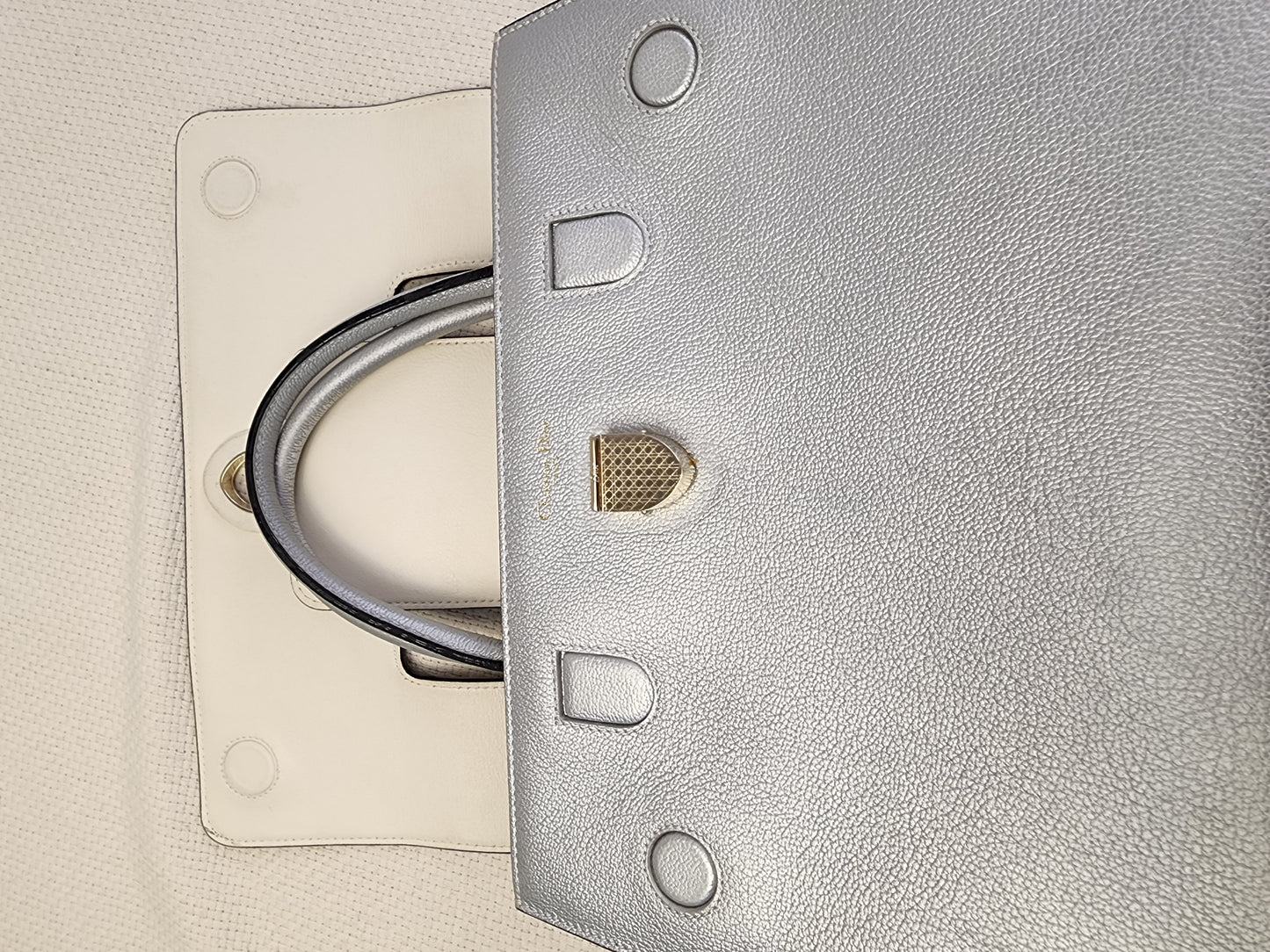 Dior Metallic Silver Calfskin Medium Diorever Tote (SHW)