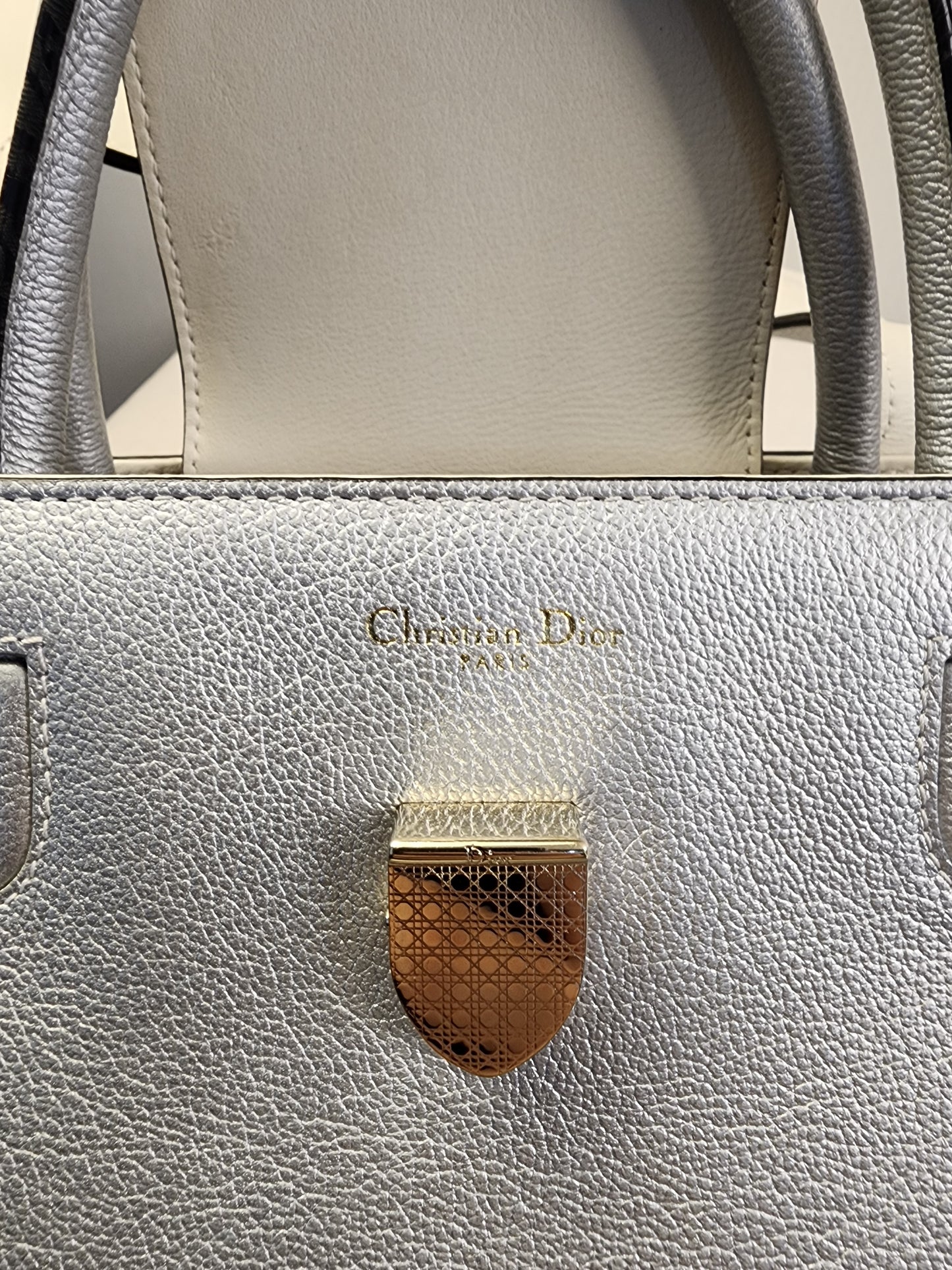 Dior Metallic Silver Calfskin Medium Diorever Tote (SHW)