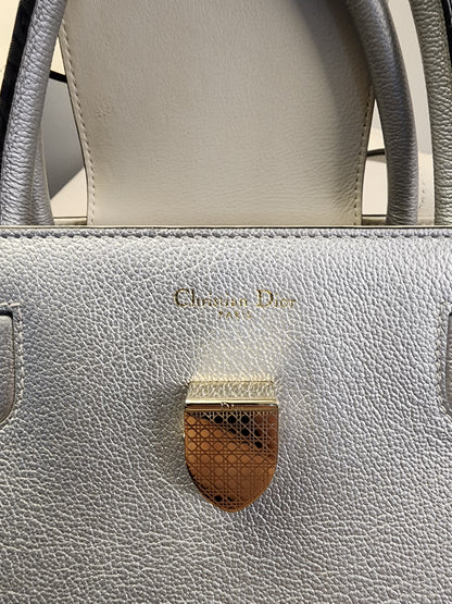 Dior Metallic Silver Calfskin Medium Diorever Tote (SHW)