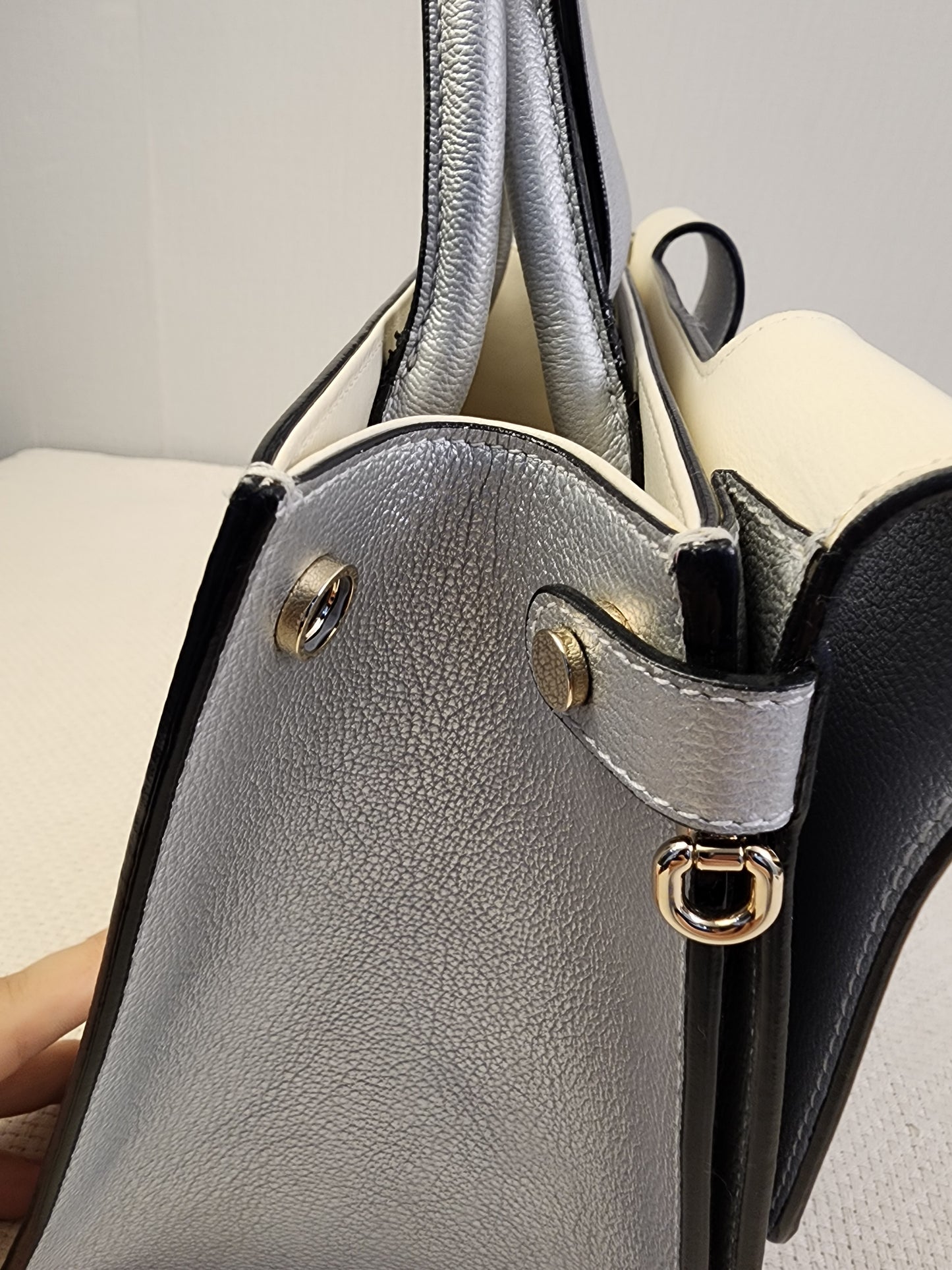 Dior Metallic Silver Calfskin Medium Diorever Tote (SHW)