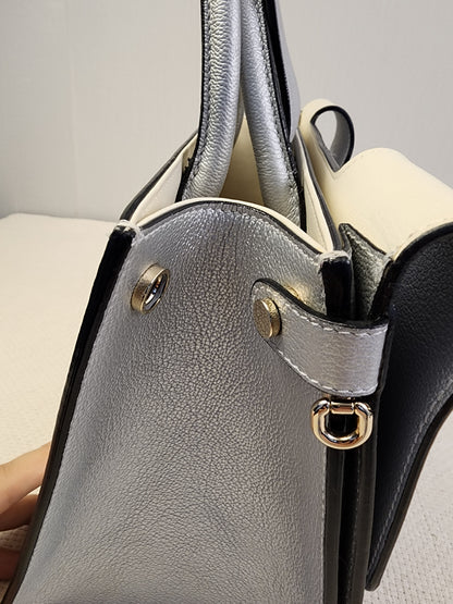 Dior Metallic Silver Calfskin Medium Diorever Tote (SHW)