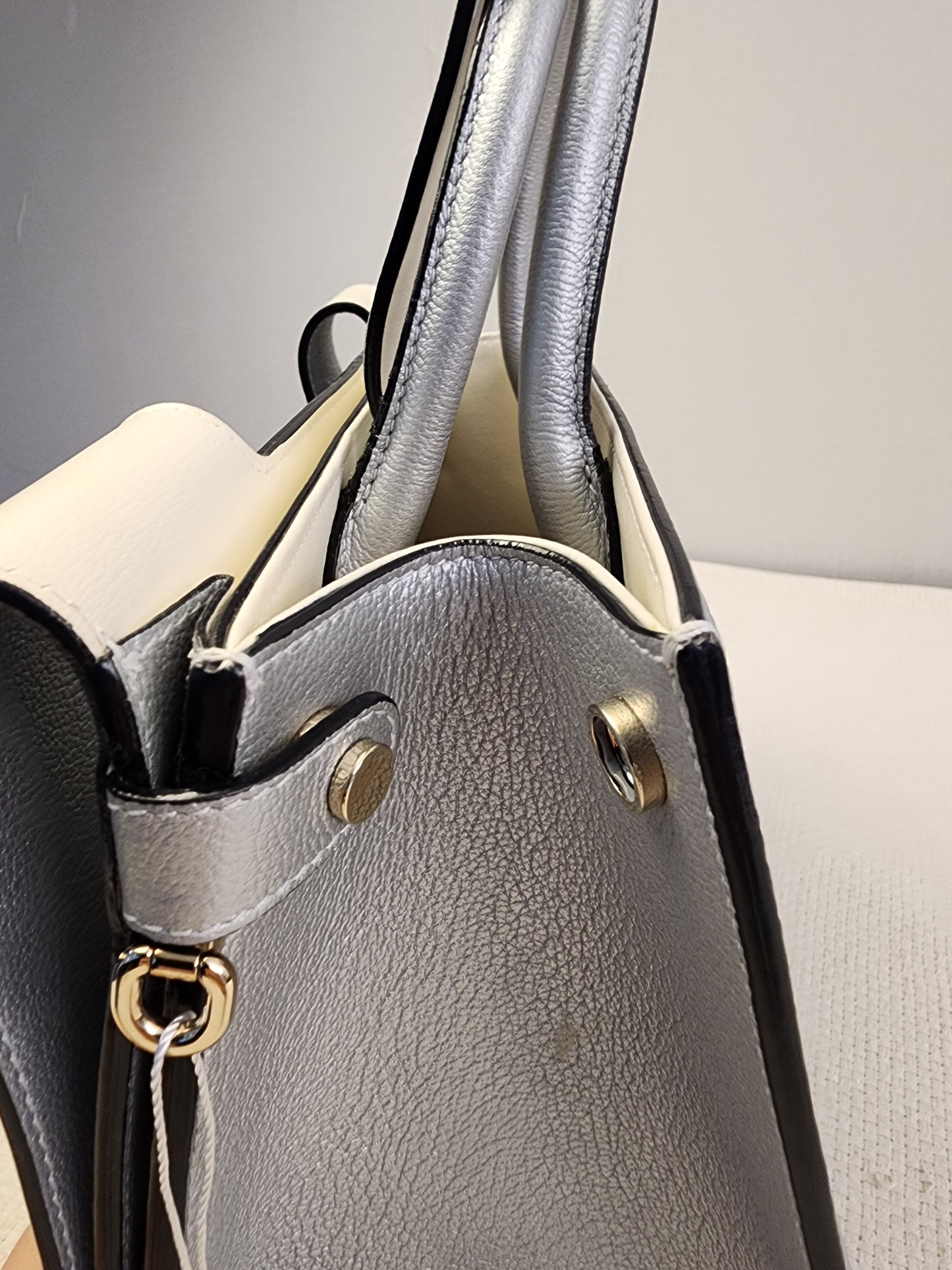 Dior Metallic Silver Calfskin Medium Diorever Tote (SHW)