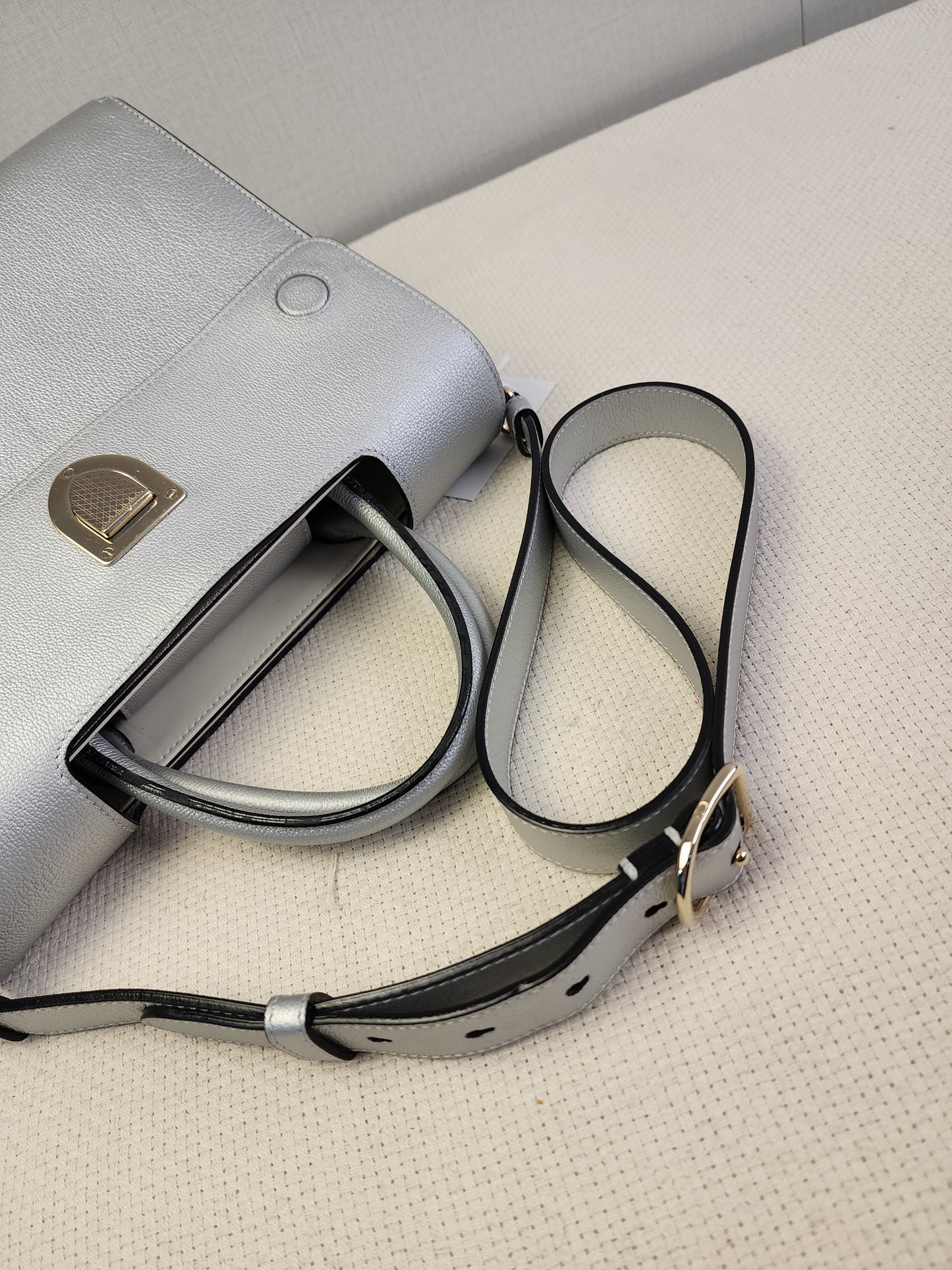 Dior Metallic Silver Calfskin Medium Diorever Tote (SHW)