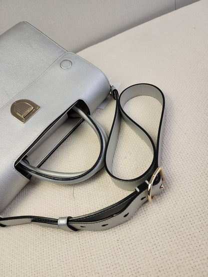 Dior Metallic Silver Calfskin Medium Diorever Tote (SHW)