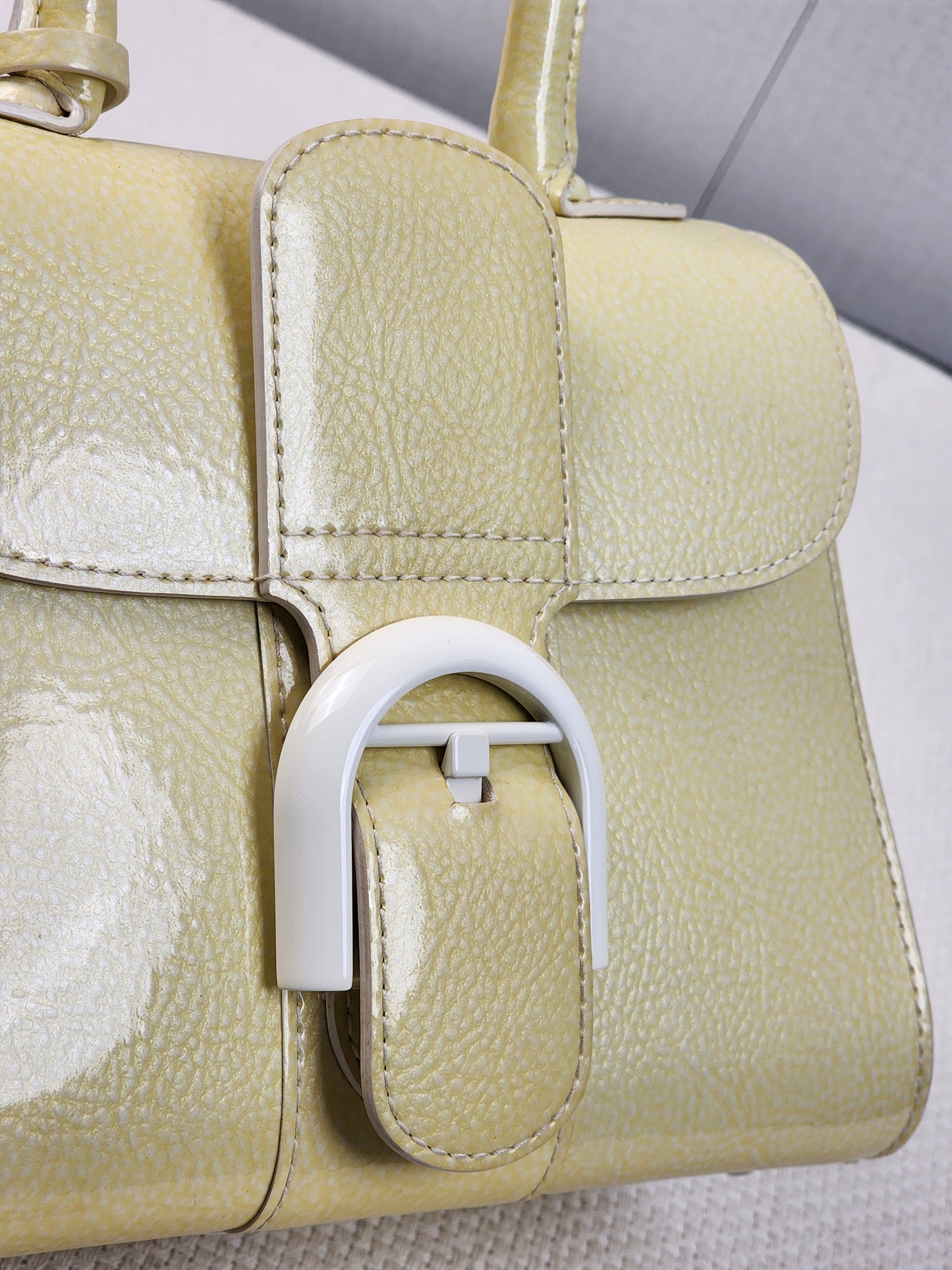 Delvaux Gel Patent Light Yellow Mini Brilliant w Strap