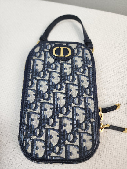 Dior Navy Oblique 30 Montaigne Phone Holder (GHW)