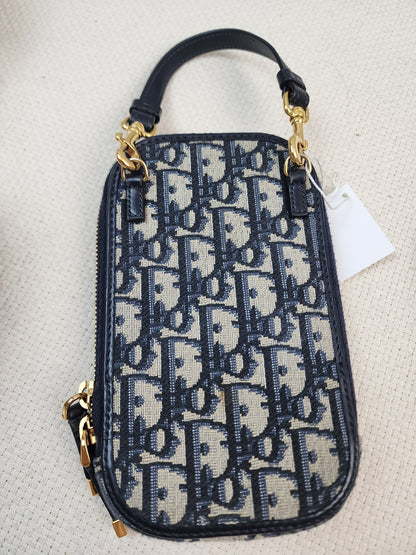 Dior Navy Oblique 30 Montaigne Phone Holder (GHW)