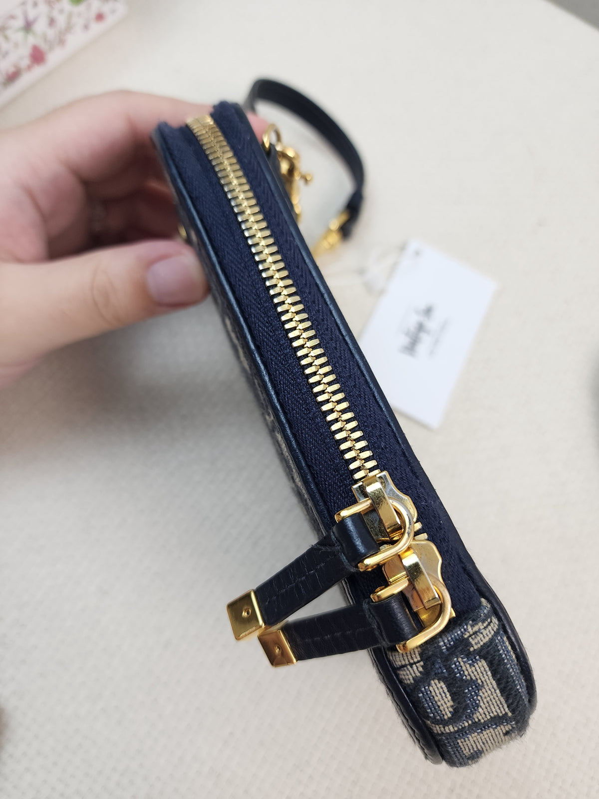 Dior Navy Oblique 30 Montaigne Phone Holder (GHW)