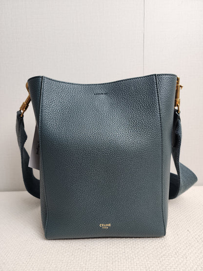 Celine Green Calfskin Small Sangle Bucket Bag (GHW)