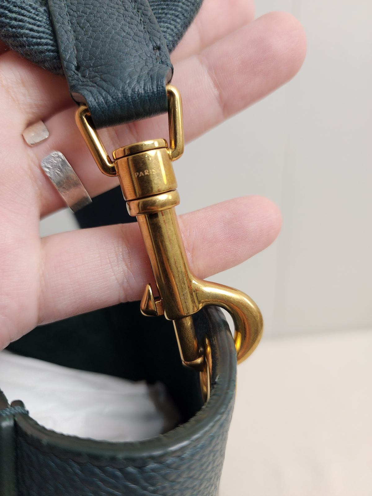 Celine Green Calfskin Small Sangle Bucket Bag (GHW)