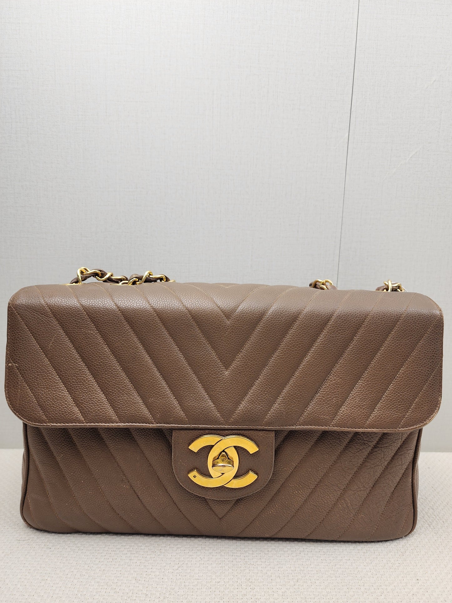 Chanel Caramel Chevron Big CC Turnlock Flap(GHW)