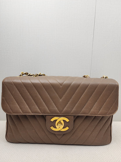 Chanel Caramel Chevron Big CC Turnlock Flap(GHW)