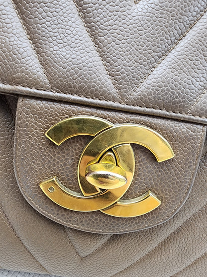 Chanel Caramel Chevron Big CC Turnlock Flap(GHW)