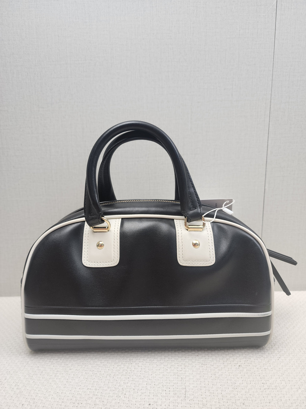Dior Black x White Calfskin Small Vibe Zip Bowling Bag (GHW)