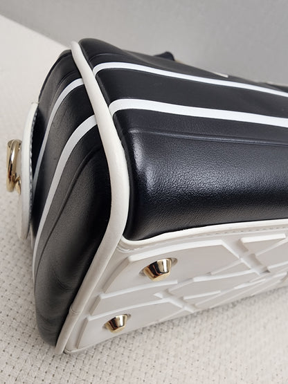 Dior Black x White Calfskin Small Vibe Zip Bowling Bag (GHW)